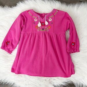 Angel Dear 12-18M Pink Fleece Long Sleeve Embroidered Floral Dress